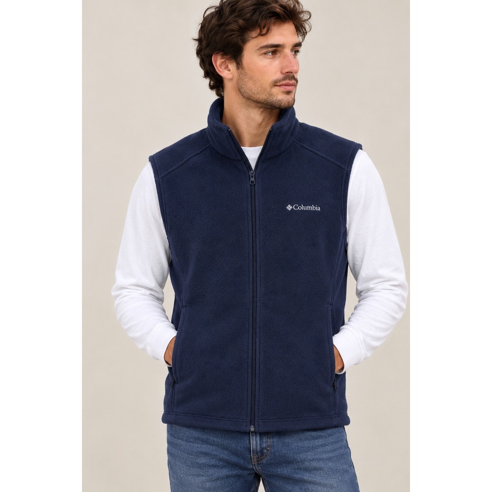 Columbia Mens Steens Mountain Fleece Vest Navy Blue Full Zip Size Large